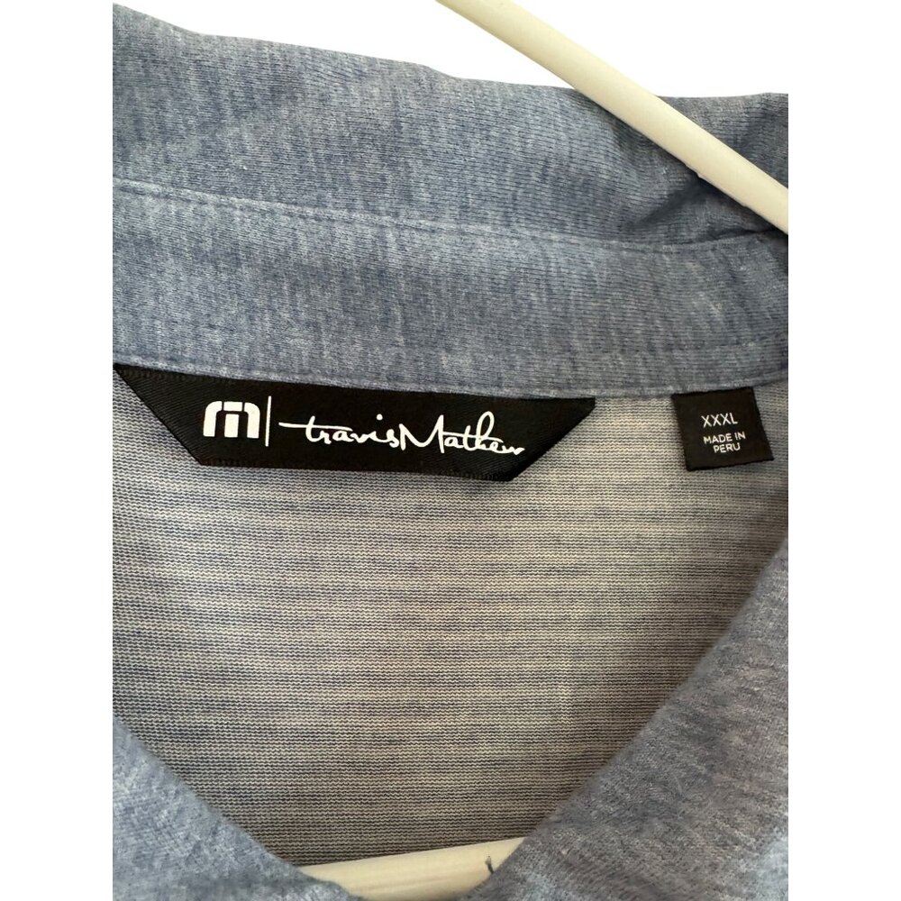 Travis Mathew Stripe Polo Shirt 3XL Blue Cotton Blend Short Sleeve Collared Golf - Picture 2 of 4